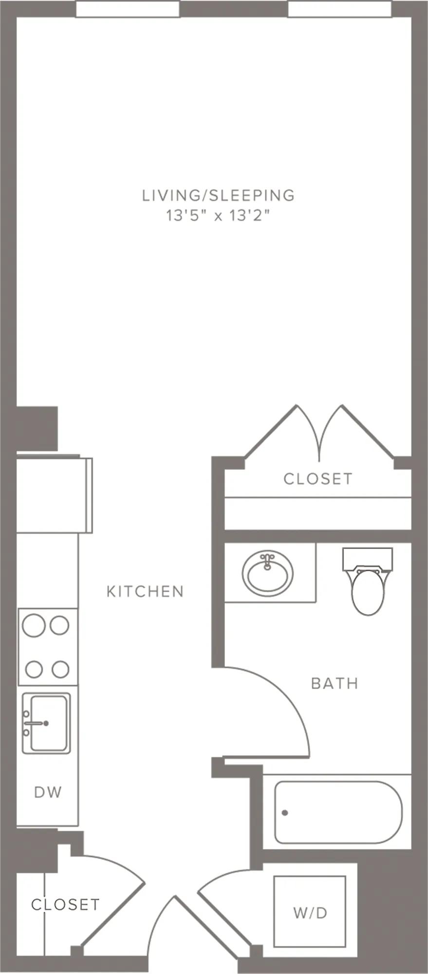 446 square foot studio one bath floor plan image