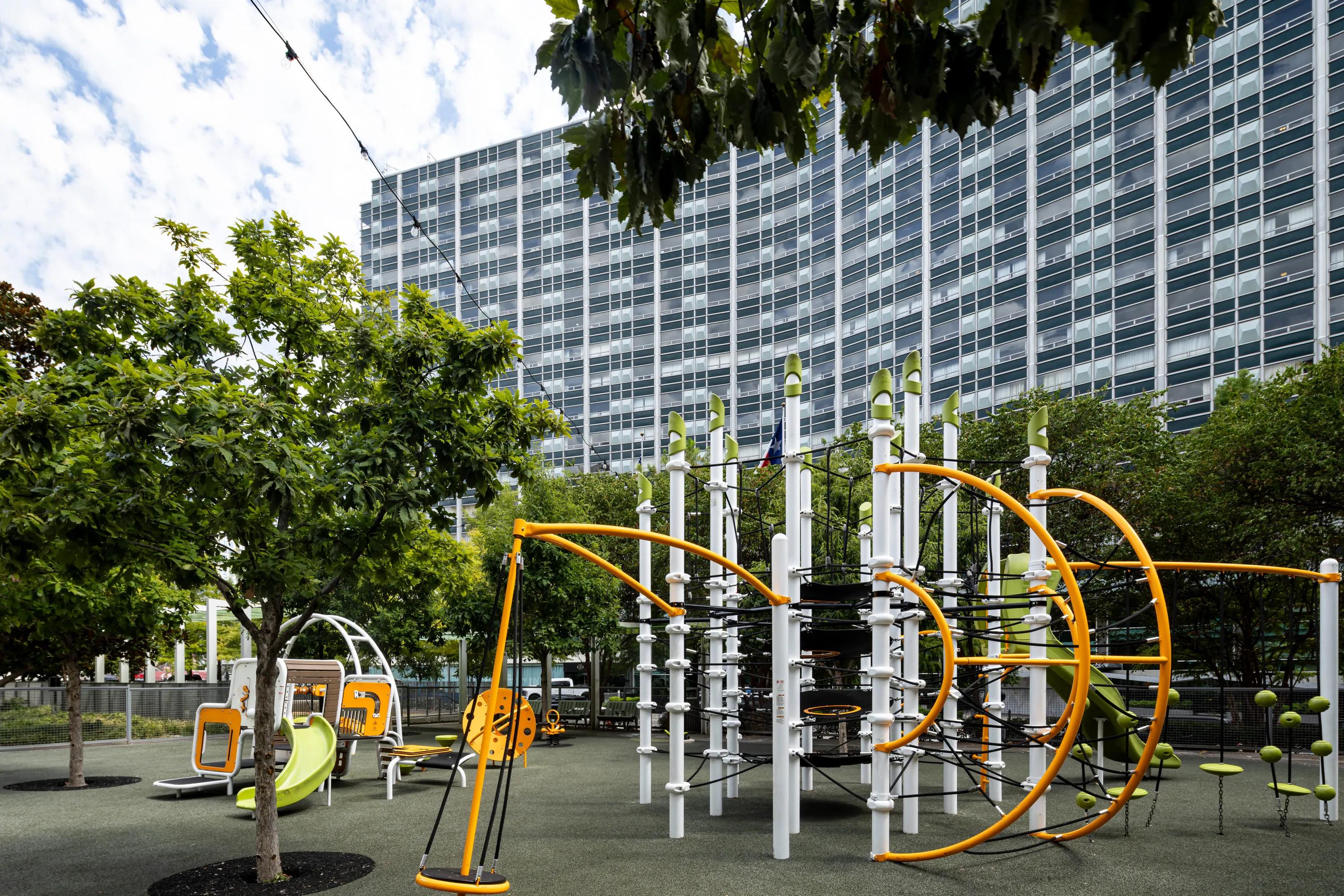 Nearby modern playground in Dallas TX Modera St. Paul Apartments