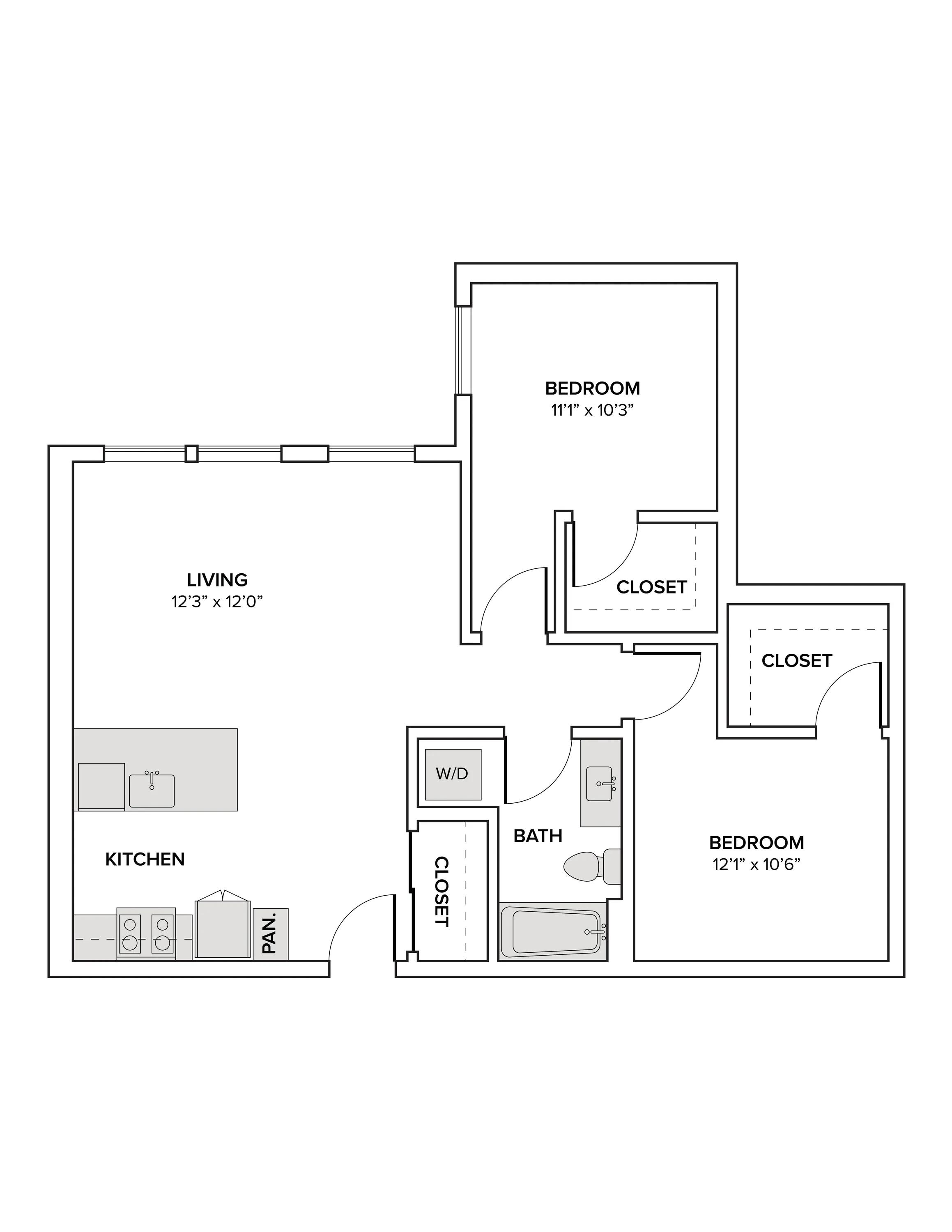 936 square foot one bedroom one bath apartment floor plan image