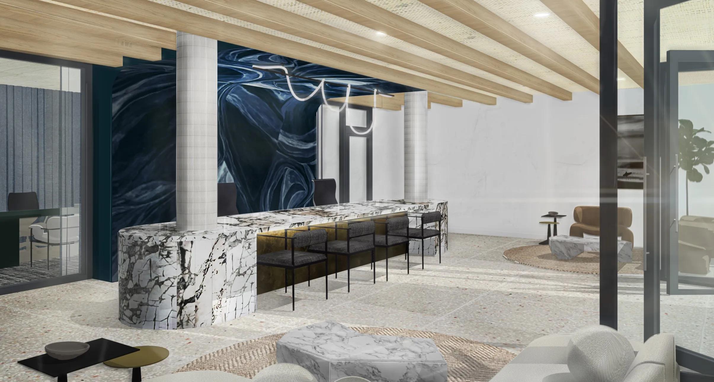 Hotel-inspired lobby modera melrose apartments in oceanside ca