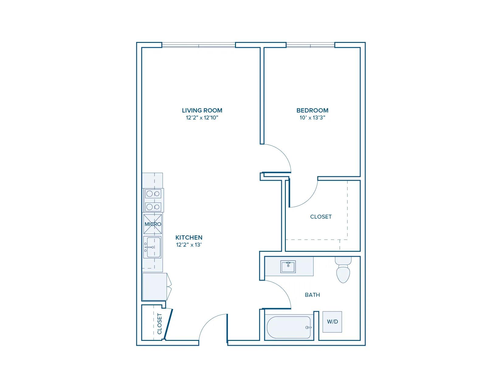 724 square foot one bed one bath floor plan in Beaverton, OR